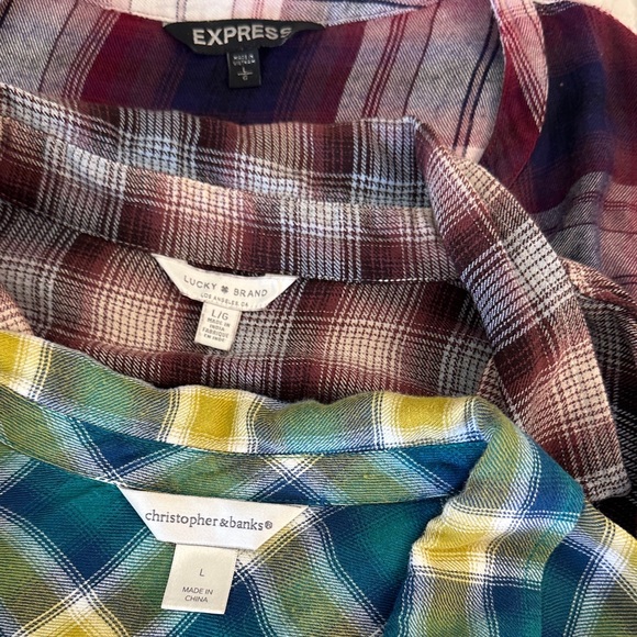 Set of 3 Flannel Button down Express Lucky Brand Shirts Soft! - Picture 6 of 6
